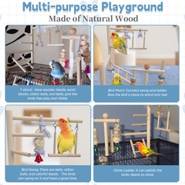 PINVNBY Bird Playground Parrot Play Gym Parakeet Cage Play Stand Wooden Perches Playpen Ladders Conure Chewing Climbing Swing Toy Birdcage Accessories for Small Cockatoo Cockatiel Lovebirds Budgie