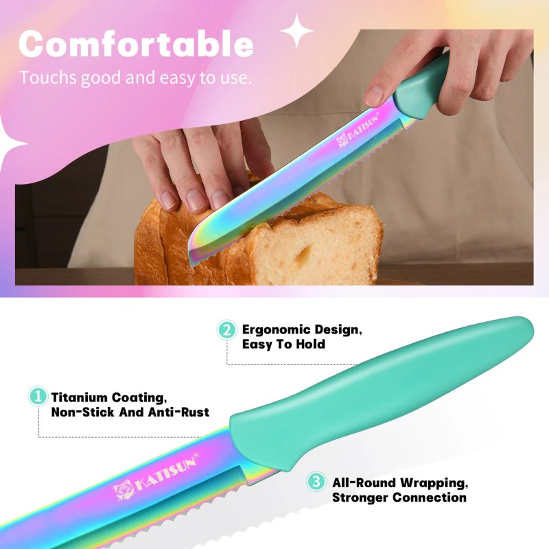 14 Pieces Rainbow Stainless Steel Blade Chef Kitchen Knife Set