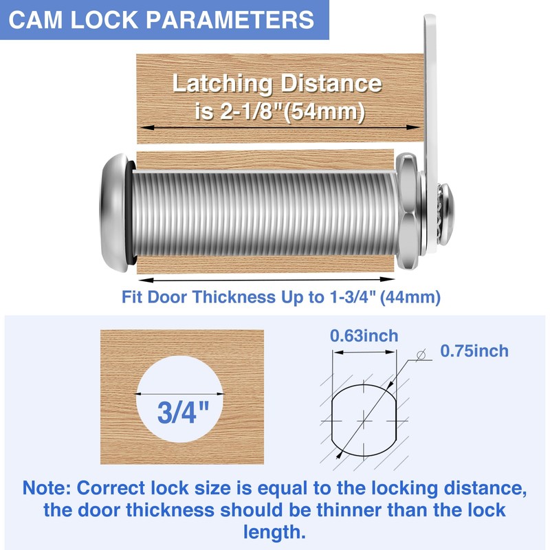 Cylinnda Extra-Long Cam Locks, 2-1/8 Inch, Keyed Alike, Set of