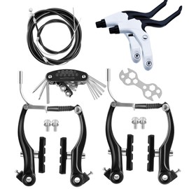 Hmseng V-Type Bike Brake Set, Complete Universal Bike Front and Rear MTB Brake, Bicycle Brakes, Inner and Outer Cables, Include Brakes Lever Calipers Multi-Tool Wrenches-White