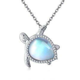 SHEAISRS Turtle Necklace for Women Moonstone Necklace Sterling Silver Sea Turtle Pendant Necklace Jewelry for Women Animal Lovers
