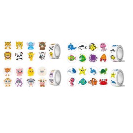 Nhgkju 4 Rolls of 2000 Animal Stickers for Kids - Reward Stickers for Children with Ocean, Farm & Wildlife Designs (1 Inch, 500 per Roll) - Teacher Resources, Classroom & Craft Supplies