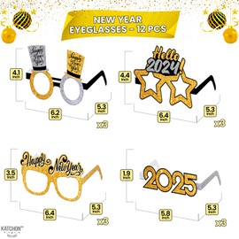 KatchOn, Happy 2025 New Years Glasses - Pack of 12, New Years Eve Glasses | 2025 Glasses New Years Eve, New Years Eve Party Supplies 2025 | New Years Glasses 2025 for Happy New Year Decorations 2025