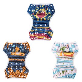 ALVABABY 3 Pack Large Swim Diapers, Baby/Toddler/Infant Snap Adjustable Reusable Swim Diaper Baby Gift for Boy and Girl 3ZSWY42