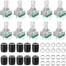 YELUFT 10pcs EC11 Rotary Encoder with Push Button 360° Rotation 5 Pins Digital Potentiometer Handle Length 15mm with Knob Cap for Arduino Raspberry Pi ESP32