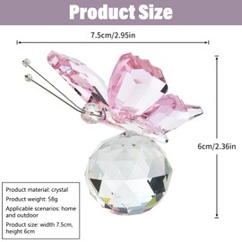 ZEACCT 1 Piece Flying Crystal Butterfly, Crystal Flying Butterfly Base Decoration, Suitable for Home and Outdoor Decoration, Animal Statue - Pink