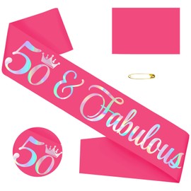 Generic Fabulous 50th Birthday Sash with Iridescent Foil, Hot Pink Funny 50th Birthday Sash for Women 50th Birthday Party Decorations Birthday Sign Birthday Gift(Hot Pink + Iridescent)