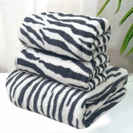 USTIDE Soft Bath Towels Sets of 3 Absorbent Hand Towels Black Zebra Strips Print Towels for Bathroom Gym Bath Sheets (Black and White,1 Bath Towel, 2Hand Towel)