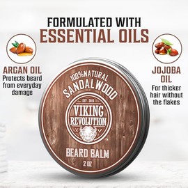 VIKING REVOLUTION Bálsamo para Barba con Sándalo - 100% Natural con Aceites de Argán y Jojoba - Suaviza, Hidrata y Moldea la Barba - 60 g