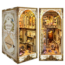 DIY Book Nook Kit - Bookend Diorama with LED - 3D Wooden Puzzle DIY Miniature House Kits - Bookshelf Insert Decor - Booknook Dollhouse Crafts Hobbies Gifts for Adults (Classical Library)