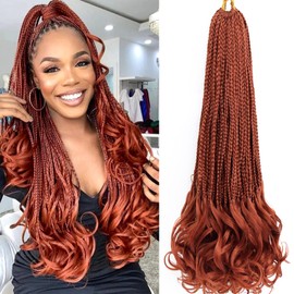 French Curl Crochet Braids 22 Inch 8 Packs Goddess Box Braids Crochet Hair for Women Ginger Pre Looped Crochet Box Braids with Curly Ends Synthetic French Curly Braiding Hair Extensions (350#)