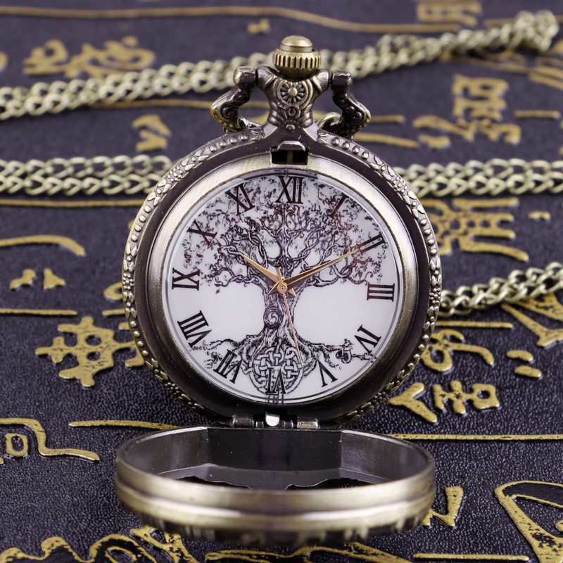 Tree of Life Pocket Watch Vintage Quartz FOB Pocket Watches