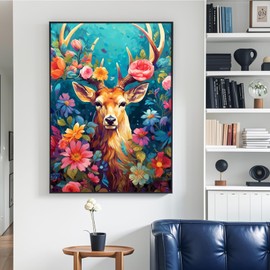 Yiminu.DS Diamond Painting Adults, Diamond Painting Pictures Flowers 30 x 40 cm 5D Diamond Painting Craft Set Craft Wall Decoration Animal Deer Flower