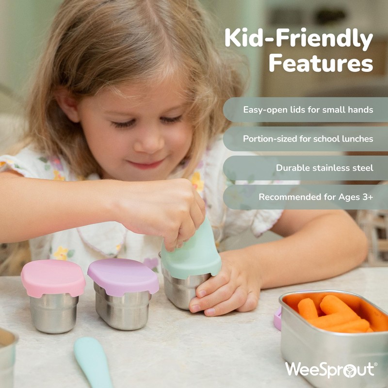 WeeSprout Stainless Steel Dip Containers with Leakproof Silicone Lids -