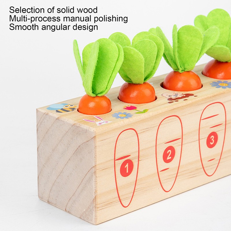 Wooden Pull Carrot Game Number Fine Motor Skill Toy Matching