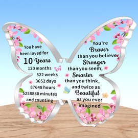 AMZQ Inspirational 10th Birthday Gifts for Girls Transparent Butterfly Shape Acrylic Birthday Present Ideas for 10 Year Old Girl