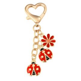 VITITRAN Ladybug Keychain and Keyring, Cute Bag Charm with Flower or Clover Purse Backpack Accessory for Women Teen Girls (Red Daisy)
