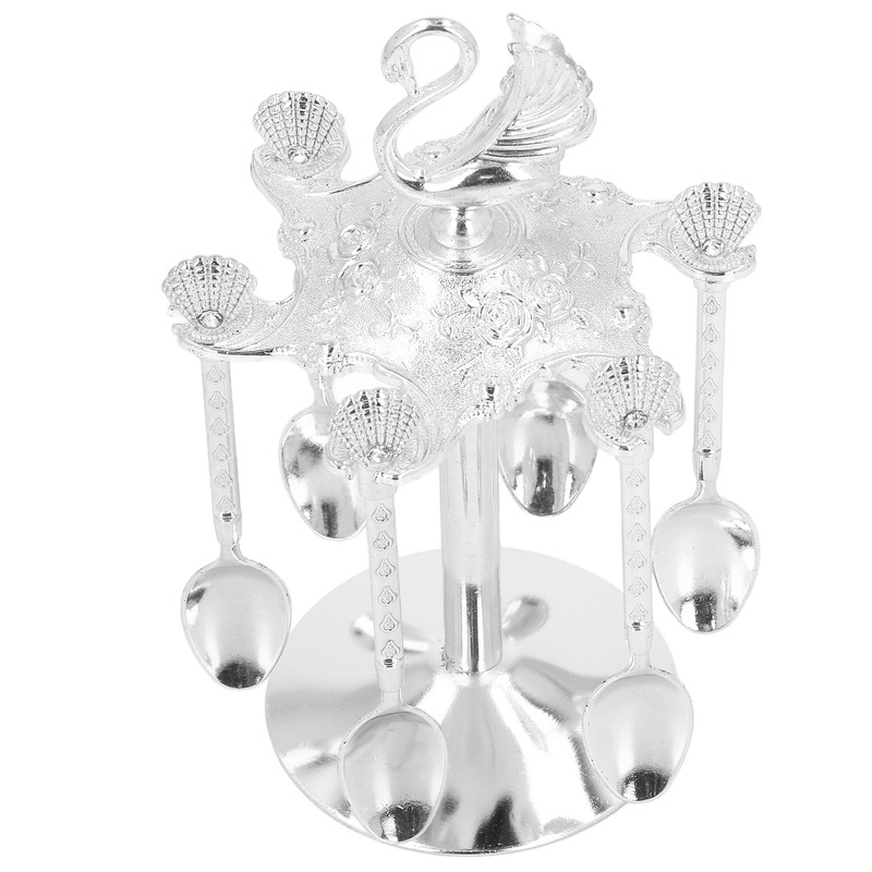Coffee Spoon Holder Elegant Swan Silver Color Zinc Alloy Rotatable