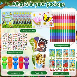 85 Pieces Insects Bugs Party Favors Butterfly Beetle Bee School Exchange Gifts Coloring Books Stacking Crayons Tattoo Puzzle DIY Sticker Stampers Class Reward Prizes for Spring Summer Party Supplies
