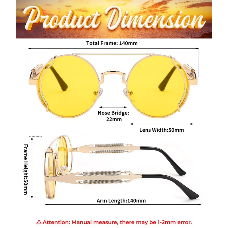 FEISEDY Retro Round Steampunk Sunglasses Lennon Hippie Glasses Metal Frame