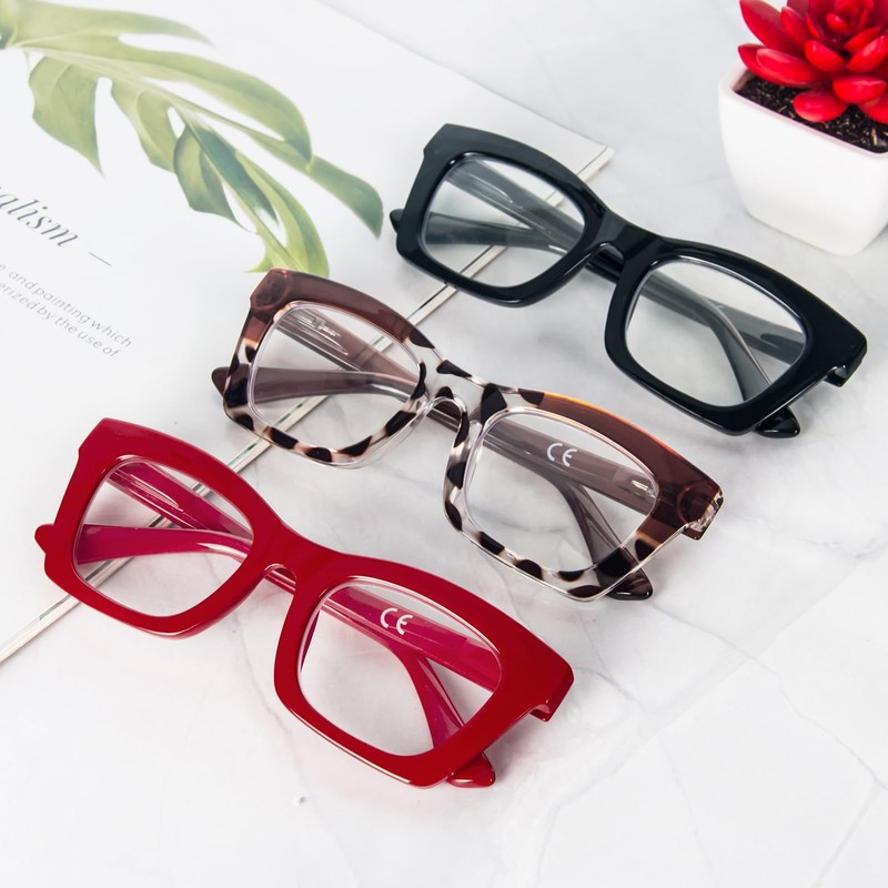 REAVEE 3 Pack Oprah Style Reading Glasses for Women Blue