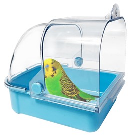 Tfwadmx Bird Cage Bath Hanging Bird Bath Supplies Parrot Bath Tub Water Shower Food Feeder Holder Tray for Small Birds Canary Budgies Cockatiel Lovebirds(Blue)