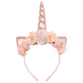 Awyjcas Cosplay Unicorn Horn Floral Headband Glitter Ears Head Bands Boy for Girls Party Birthday (Gold)