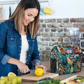 Lekesky Lunch Bags for Women, Insulated boite a Lunch Femme Lunch Box with Top Handle and Side Mesh Pockets for Work,School,Picnic,Blue Forest