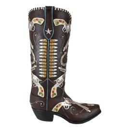 Six Shooter Pistols And Bullets Cowboy Boot Decorative Vase Planter Figurine