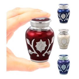 Sunflower Keepsake Urn for Ashes – Mini Metal Cremation Urn for Human or Pet Ashes – Hand-Engraved Flower Design – A Heartfelt Tribute Sharing Memorial Urn with Velvet Bag & Funnel (Crimson Pearl)