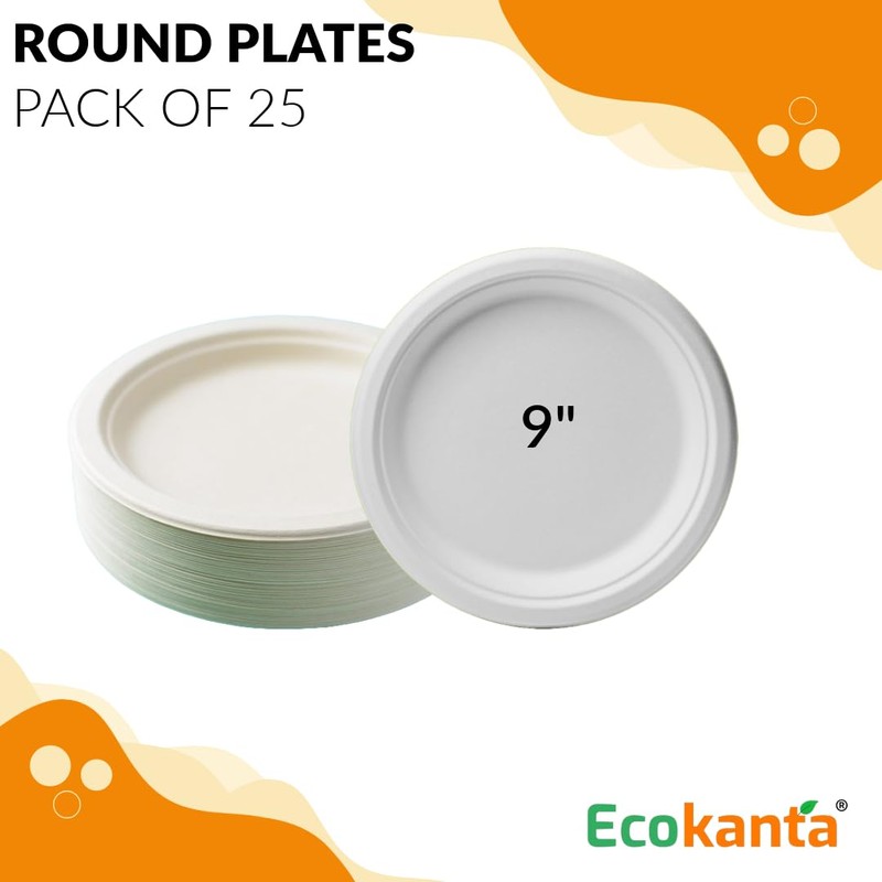 Ecokanta Paper Plates (9 Inch / 25 Pack) - Heavy
