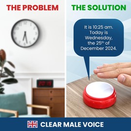 Talking Clock for The Elderly - British Accent - Tells Clearly The Time and Date - Easy to Operate English Speaking Clock