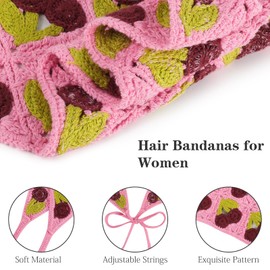 Qlauca 3PCS Crochet Bandanas for Women Knitted Head Scarf Triangle Floral Cute Kerchief