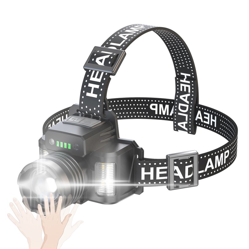 LED Headlamp with Motion Sensor Waterproof USB Rechargeable Headlight Zoomable