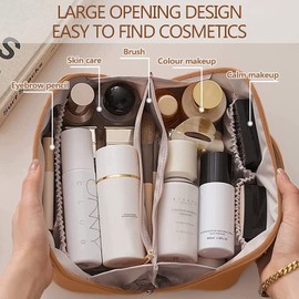 2025 Upgraded Travel Toiletry Bag Women's Large Capacity Cosmetic Bag Wash Bag Travel Toiletry Bags with Dividers and Handle for Women, Waterproof Leather Organiser, brown, Multifunctional toiletry
