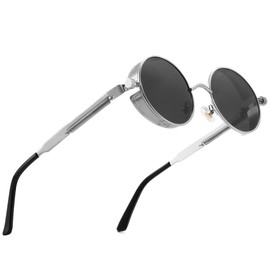 Polarized Steampunk Sunglasses, UV Protection, Metal Frame, Outdoor Circle Shades