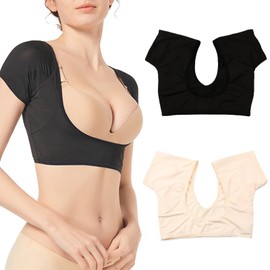 2 Pcs Breathable and Sweat Resistant Underarm Vests - Beige+Black Women's Armpit Sweat Pads - Suitable for M/L/XL - Machine Washable and Reusable Clothing s(Skin Color + Black L)