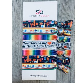 Teacher Gift Set, It Takes a Big Heart to Teach Little Minds Charm Bracelet and Hair Ties Bundle, Teacher Appreciation Jewelry Gift (Teach Little Minds)