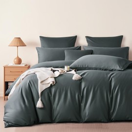 Boqingzhu Mako Satin Bed Linen 135 x 200 cm Grey Anthracite 100% Cotton Lyocell Silk Bed Linen Set with 2 Pillowcases 80 x 80 cm, Breathable and Soft, Perfect for Summer and Winter