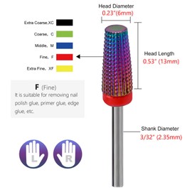 Bestgle 2Pcs Nail Drill Bits, 3/32 Tungsten Steel Tapered Nail File Drill Bits for Electric Nail Drill Manicure Machine Pedicure Nail File Accessories (F Fine Grit）