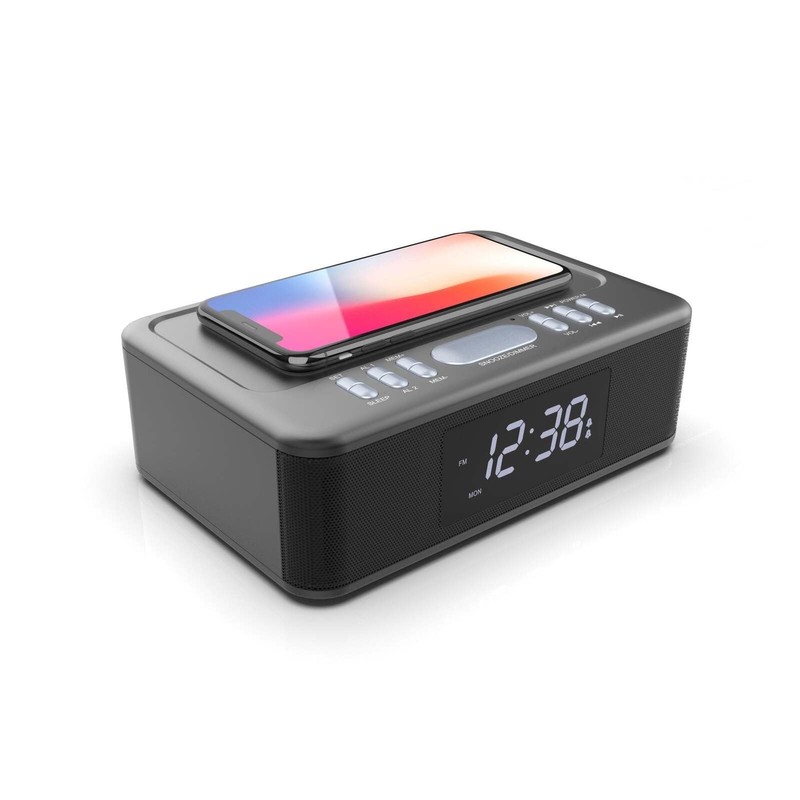 Lenoxx Wireless Charging Wireless Technology Alarm Clock - Black, Sleek