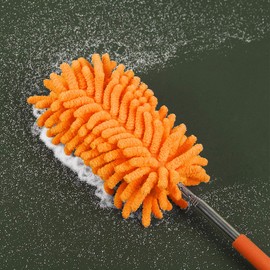 Microfiber Duster for Cleaning, Dusters with Telescoping Extension Pole, Extendable Washable Mini Dusters for Cleaning Supplies Car, Window, Furniture, Office (Orange 2pack)