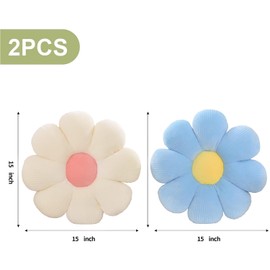 ACUSHLA Pack of 2 Flower Floor Cushion, Seat Cushion, 40 cm Flower Floor Cushion, Tatami Flower-Shaped, Soft Petal Cushion, Cute Flower Plush Cushion for Car, Home, Sofa, Chair (Blue + White)