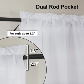 Lecloud Bessie Light Filtering White Curtains 2 Pieces Set, Faux Linen Textured Curtain Tiers, Short Window Curtains for Basement Dining Room (Each 30 W x 36 L, 2 Panels Set, White)