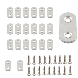 AUXBC 20Pcs Stainless Steel Straight Brace(1.49x0.63inch), Flat Straight Support, Repair Fixed Bracket Connector, Furniture Repair Fixing Joint with Screw, Silver