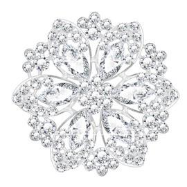 KristLand Crystal Flower Brooch Bridal Brooch Art Deco Retro Silver Tone Wedding Engagement Party Bridesmaid Gift for Women Ladies Girls