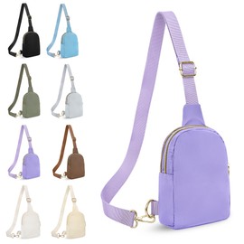 VOROLO Crossbody Sling Bag，Fanny Pack Ideal Gift for Women and Men Sling Chest Bag, 2 Zipper Light Purple, 6E+1 inches strap length, 1 Pack Two Parallel Zipper