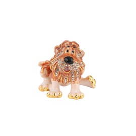 Janshe Cul Cute Lion Trinket Boxes Hinged Hand-Painted Jewelry Box Enamel Animal Figurine Ornaments Craft Gift for Home Decor, Brown