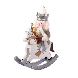 Ciao Christmas Nutcracker Toy Soldier King on Horseback with Cloak (28 cm) Wooden Decoration with Fabric, White/Silver
