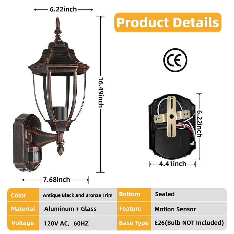 Lamomo Outdoor Wall Sconce, Dusk to Dawn Motion Sensor Light